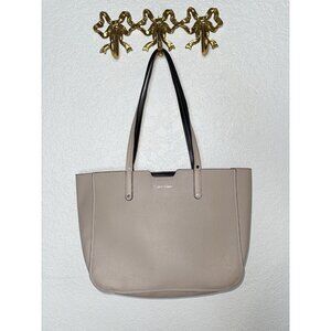 Calvin Klein Leather Tote Purse Hand Bag Taupe Gray Black 13” Long Medium